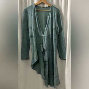 Soft Surroundings size L asymmetrical teal cardigan sweater boho Lagenlook artsy
